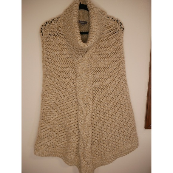 Eddie Bauer Women Beige Cable Knit Turtleneck Poncho Sweater Wool Blend ML - Picture 5 of 10